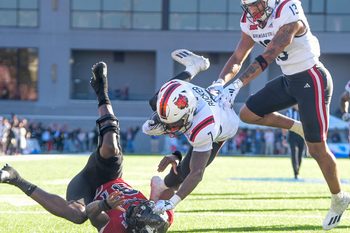 Arkansas State Red Wolves wide receiver Corey Rucker (7) scores a tate touchdown against the Northern Illinois Huskies in the Camellia Bowl at Cramton Bowl in Montgomery, Ala., on Saturday December 23, 2023.