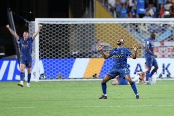 Jun 30, 2025; Orlando, Florida, USA; Al Hilal FC midfielder Khalid Al-Ghannam (7) reacts after defeating Manchester City during a round of 16 match of the 2025 FIFA Club World Cup at Camping World Stadium. Mandatory Credit: Nathan Ray Seebeck-Imagn Images