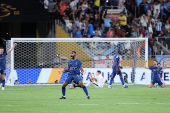Jun 30, 2025; Orlando, Florida, USA; Al Hilal FC midfielder Khalid Al-Ghannam (7) reacts after defeating Manchester City during a round of 16 match of the 2025 FIFA Club World Cup at Camping World Stadium. Mandatory Credit: Nathan Ray Seebeck-Imagn Images