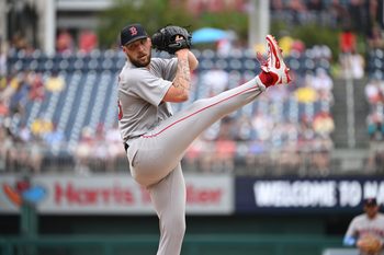 Jul 6, 2025; Washington, District of Columbia, USA; Boston Red Sox starting pitcher Garrett Crochet (35) throws a pitch against the Washington Nationals during the first inning at Nationals Park. Mandatory Credit: Rafael Suanes-Imagn Images