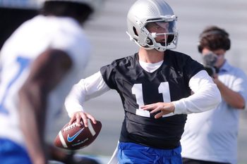 Middle Tennessee State quarterback Nicholas Vattiato (11) passes the ball during Middle Tennessee StateÕs first fall football practice of the 2025 season on Thursday, July 31, 2025.