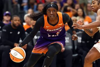 Aug 7, 2025; Phoenix, Arizona, USA; Phoenix Mercury guard Kahleah Copper (2) against the Indiana Fever during WNBA game at PHX Arena. Mandatory Credit: Mark J. Rebilas-Imagn Images
