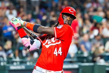 Aug 24, 2025; Phoenix, Arizona, USA; Cincinnati Reds shortstop Elly De La Cruz against the Arizona Diamondbacks at Chase Field. Mandatory Credit: Mark J. Rebilas-Imagn Images