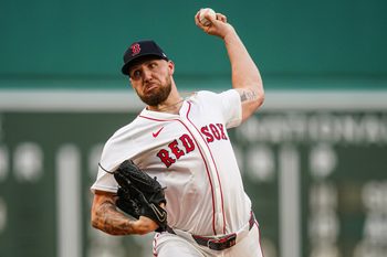 Aug 5, 2025; Boston, Massachusetts, USA; Boston Red Sox pitcher Garrett Crochet (35) throws a pitch against the Kansas City Royals in the first inning at Fenway Park. Mandatory Credit: David Butler II-Imagn Images