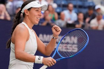 Sep 2, 2025; Flushing, NY, USA;  Jessica Pegula (USA) celebrates after beating Barbora Krejcikova (CZE) (not pictured) on day ten of the 2025 U.S. Open tennis tournament at the USTA Billie Jean King National Tennis Center. Mandatory Credit: Robert Deutsch-Imagn Images