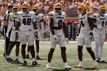 UTEP prepares for a football game against Texas at Darrell K Royal–Texas Memorial Stadium in Austin, Texas, on Saturday, Sept. 13, 2025.