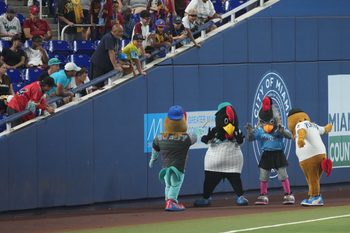 Sep 14, 2025; Miami, Florida, USA;  The Miami Marlins entertain fans with the Chicken Race in the sixth inning at loanDepot Park. Mandatory Credit: Jim Rassol-Imagn Images