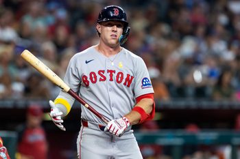Sep 7, 2025; Phoenix, Arizona, USA; Boston Red Sox first baseman Romy Gonzalez against the Arizona Diamondbacks at Chase Field. Mandatory Credit: Mark J. Rebilas-Imagn Images