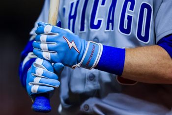 Sep 19, 2025; Cincinnati, Ohio, USA; A detail view as Chicago Cubs outfielder Ian Happ (8) prepares on deck in the ninth inning against the Cincinnati Reds at Great American Ball Park. Mandatory Credit: Katie Stratman-Imagn Images