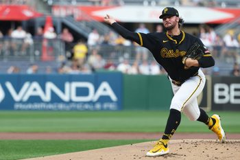 Sep 16, 2025; Pittsburgh, Pennsylvania, USA;  Pittsburgh Pirates starting pitcher Paul Skenes (30) delivers a pitch against the Chicago Cubs during the first inning at PNC Park. Mandatory Credit: Charles LeClaire-Imagn Images