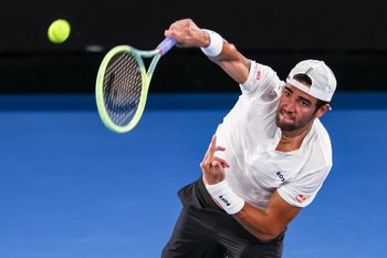 Jan 17, 2023; Melbourne, VICTORIA, Australia; Matteo Berrettini on day two during the 2023 Australian Open tennis tournament at Melbourne Park. Mandatory Credit: Mike Frey-Imagn Images