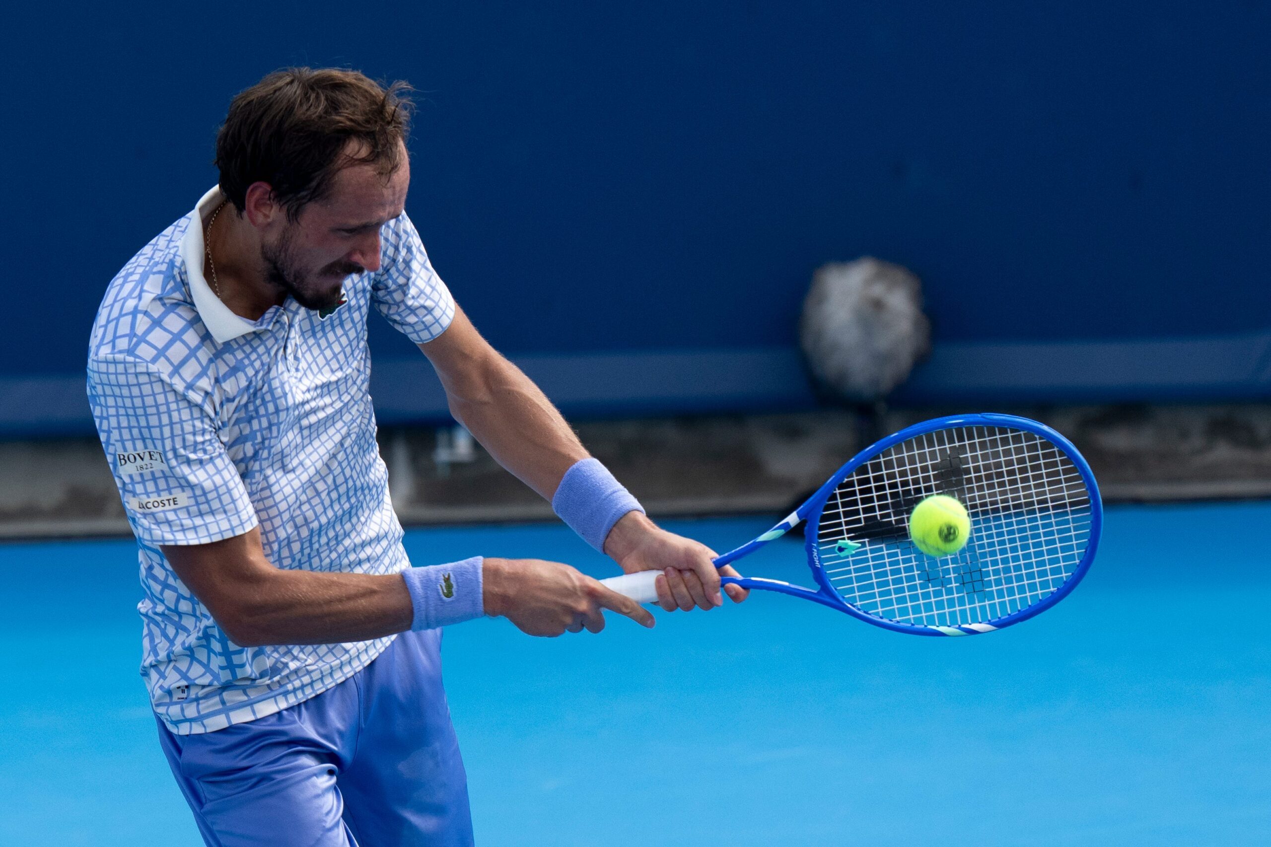 Daniil Medvedev, of Russia, returns to Adam Walton, of Australia, during the Cincinnati Open at the Lindner Family Tennis Center in Mason, Ohio, on Aug. 10, 2025.