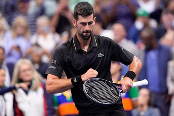 Sep 2, 2025; Flushing, NY, USA;  Novak Djokovic (SRB) after defeating Taylor Fritz (USA) (not pictured) on day ten of the 2025 U.S. Open tennis tournament at the USTA Billie Jean King National Tennis Center. Mandatory Credit: Robert Deutsch-Imagn Images