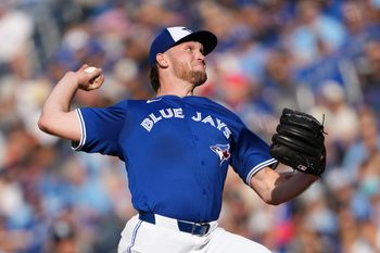 Sep 27, 2025; Toronto, Ontario, CAN; Toronto Blue Jays pitcher Trey Yesavage (39) delivers a pitch against the Tampa Bay Rays during the fifth inning at Rogers Centre. Mandatory Credit: Kevin Sousa-Imagn Images
