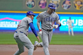 Chicago Cubs right fielder Seiya Suzuki (27) rounds the bases after hitting a 3 run home run during the first inning of the National League Division Series game at American Family Field in Milwaukee, Wisconsin on Oct. 6, 2025.