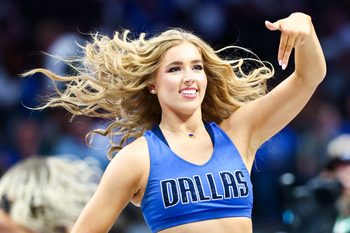 Oct 22, 2025; Dallas, Texas, USA;   Dallas Mavericks dancer performs against the San Antonio Spurs during the second half at American Airlines Center. Mandatory Credit: Kevin Jairaj-Imagn Images
