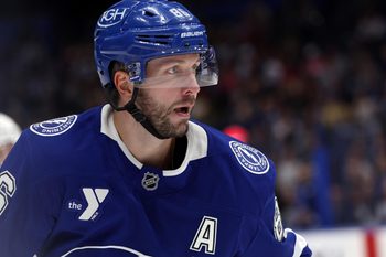 Oct 30, 2025; Tampa, Florida, USA; Tampa Bay Lightning right wing Nikita Kucherov (86) against the Dallas Stars during the third period at Benchmark International Arena. Mandatory Credit: Kim Klement Neitzel-Imagn Images