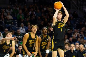Nov 7, 2025; South Bend, Indiana, USA; Notre Dame Fighting Irish forward Ryder Frost (7) shoots a three against the Detroit Mercy Titans during the second half at Purcell Pavilion at the Joyce Center. Mandatory Credit: Michael Caterina-Imagn Images
