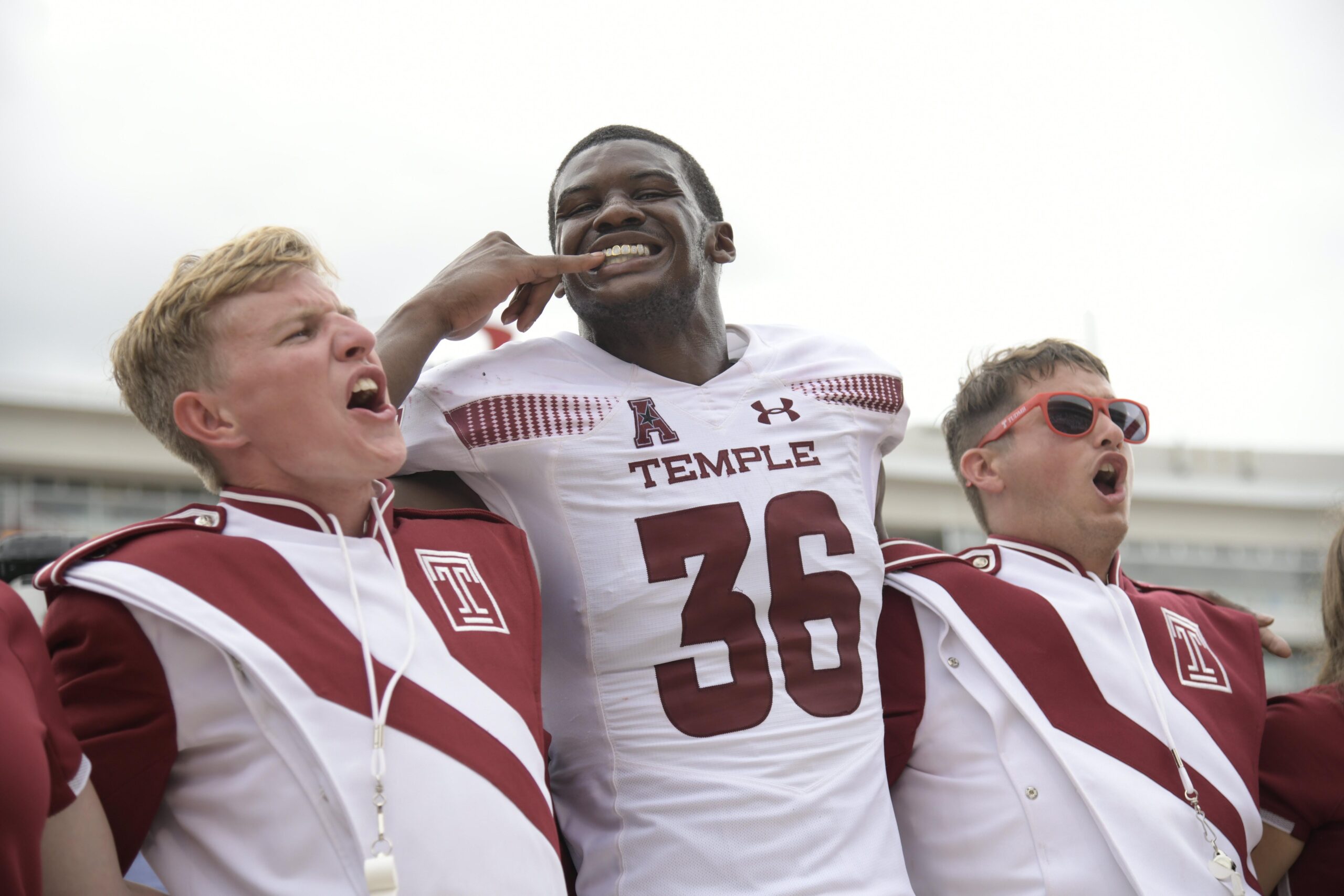 Sep 15, 2018; College Park, MD, USA; Temple Owls linebacker Sam Franklin (36) celebrates after the game against the Maryland Terrapins at Capital One Field at Maryland Stadium. Mandatory Credit: Art Pittman-Imagn Images