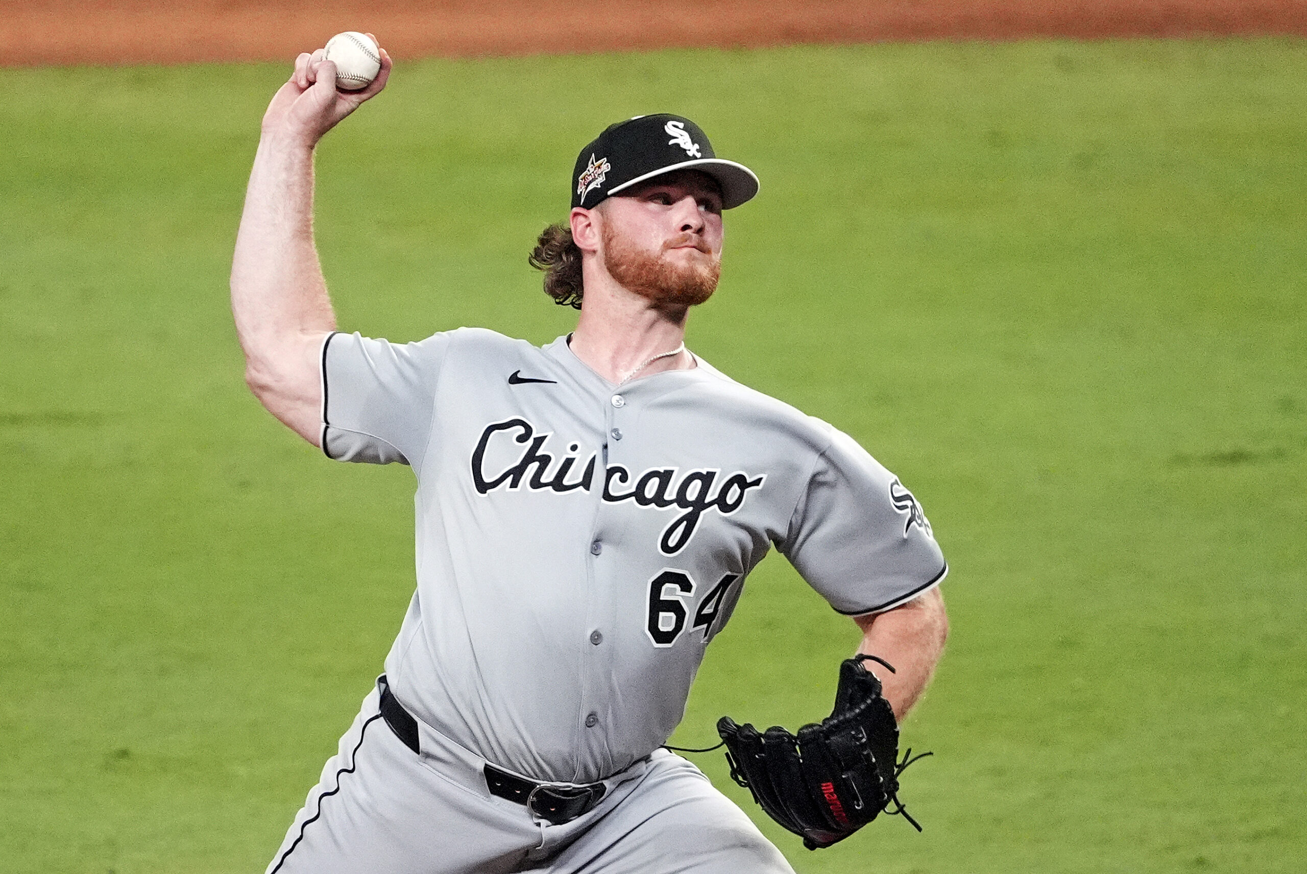 Jul 15, 2025; Cumberland, Georgia, USA; American League pitcher Shane Smith (64) of the Chicago White Sox pitches during the eighth inning during the 2025 MLB All Star Game at Truist Park. Mandatory Credit: Dale Zanine-Imagn Images