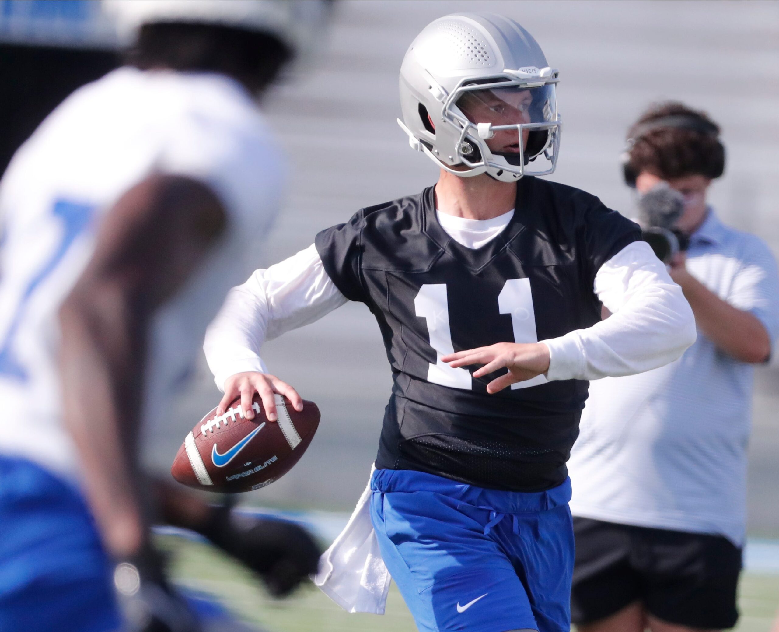 Middle Tennessee State quarterback Nicholas Vattiato (11) passes the ball during Middle Tennessee StateÕs first fall football practice of the 2025 season on Thursday, July 31, 2025.