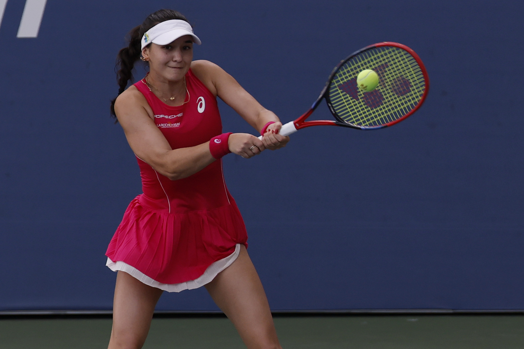 Aug 26, 2025; Flushing, NY, USA; Eva Lys (GER) hits a backhand against Francesca Jones (GBR) (not pictured) on day three of the 2025 US Open tennis tournament at Billie Jean King USTA National Tennis Center. Mandatory Credit: Geoff Burke-Imagn Images