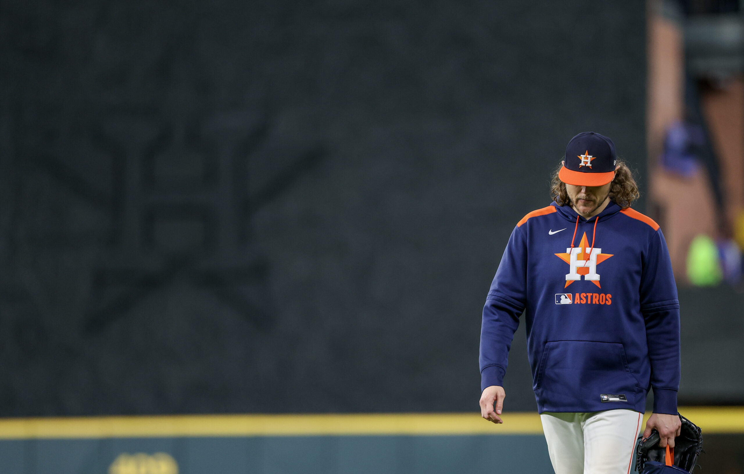 Sep 21, 2025; Houston, Texas, USA; Houston Astros relief pitcher Steven Okert (48) walks to the dugout after the Seattle Mariners defeated the Houston Astros at Daikin Park. Mandatory Credit: Thomas Shea-Imagn Images