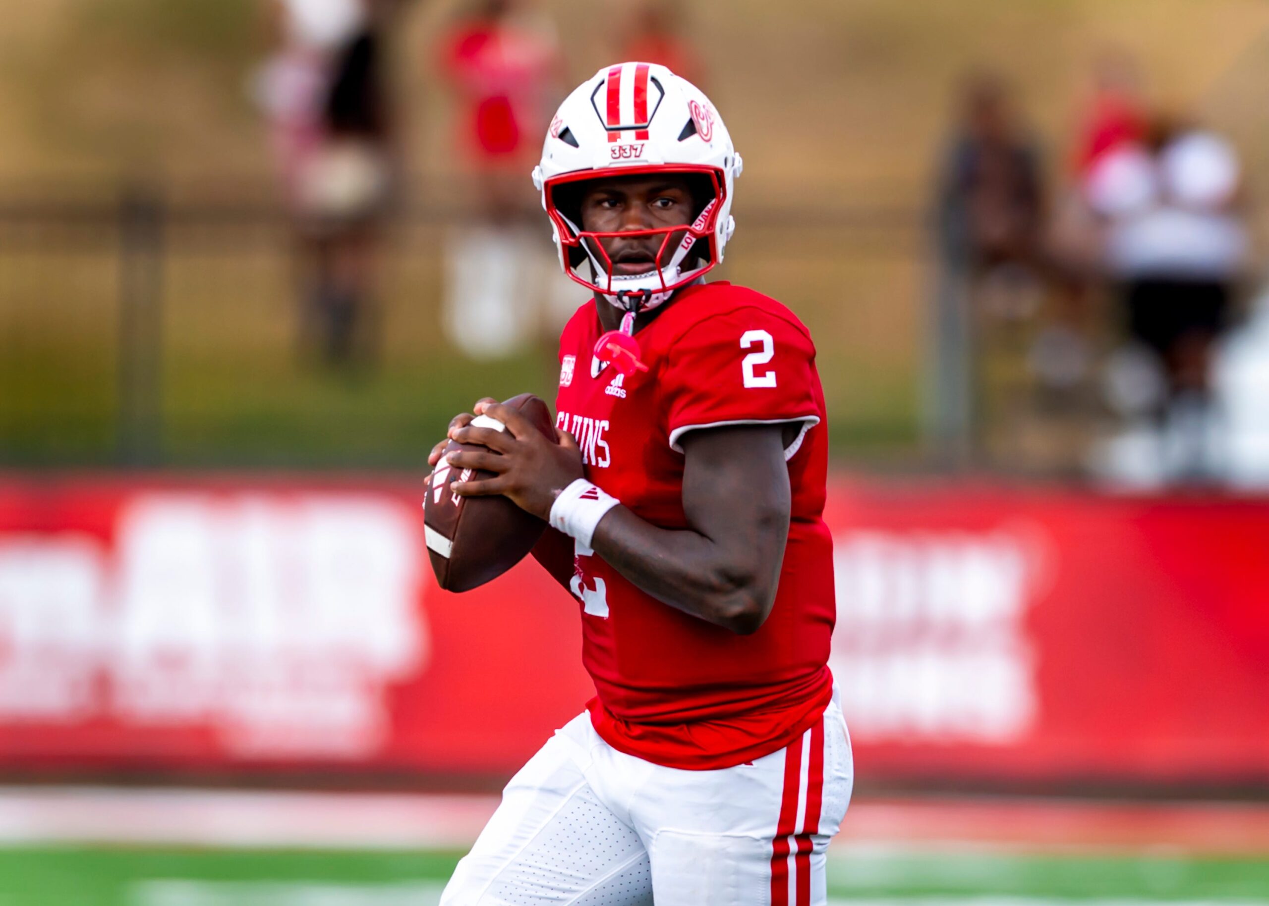 Cajuns quarterback Lunch Winfield 2, Louisianas Ragin Cajuns take on Southern Miss at Our Lady of Lourdes Stadium in Lafayette, LA. Saturday, Oct. 18, 2025.