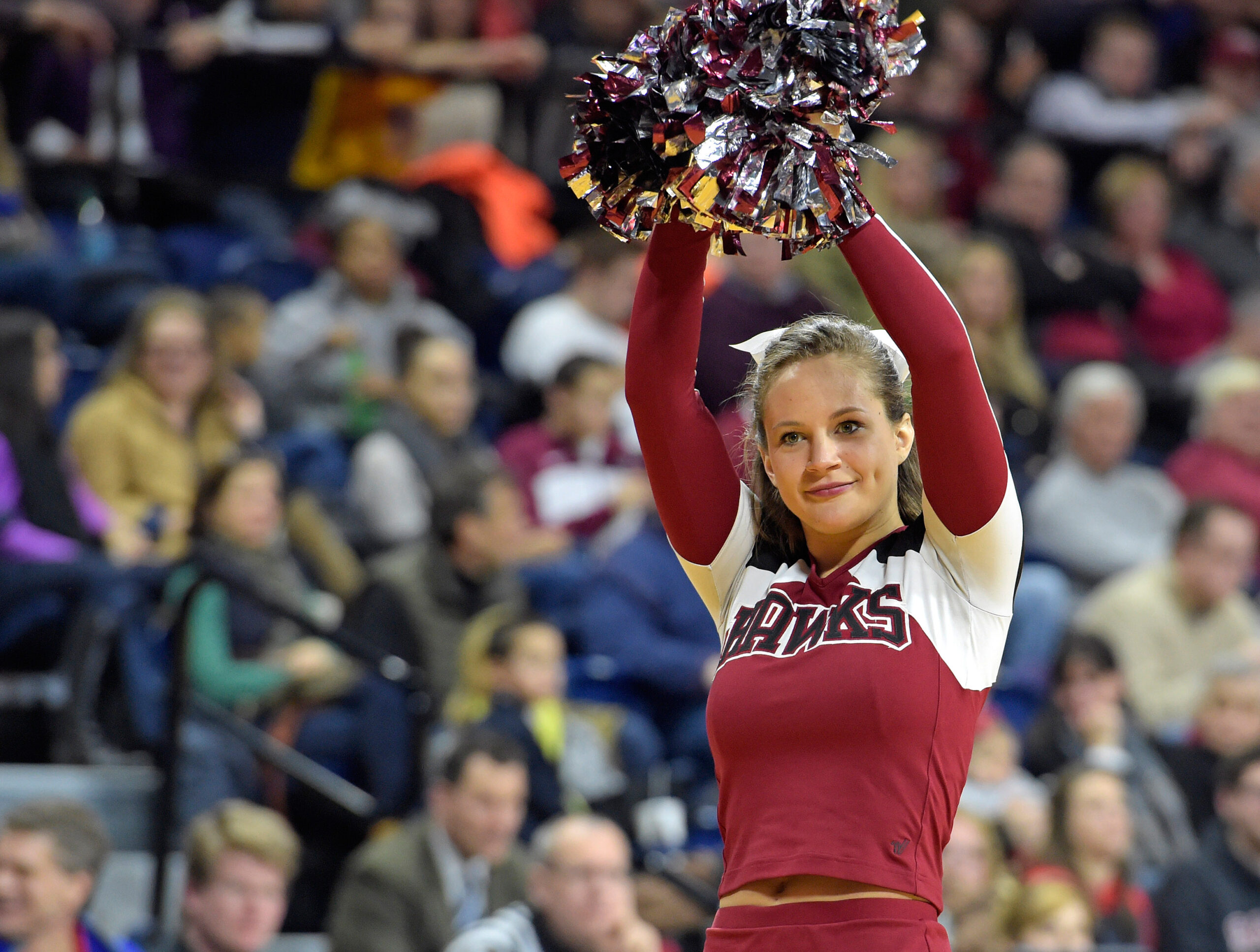 Jan 24, 2015; Philadelphia, PA, USA; Pennsylvania Quakers cheerleader performs against the Saint Joseph's Hawks during the first half at Palestra. Mandatory Credit: Eric Hartline-Imagn Images